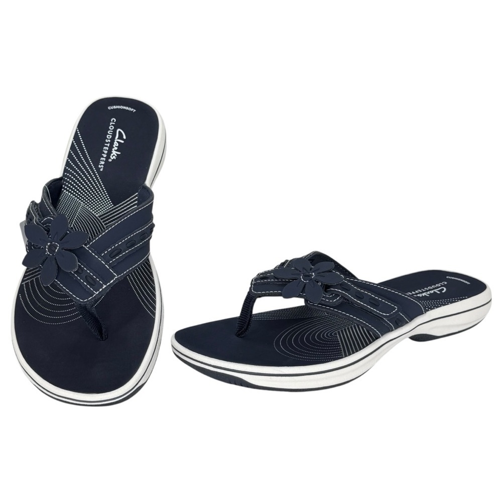 Clarks Breeze Opal Navy Faux Leather Womens Thong Sandals Size 8M